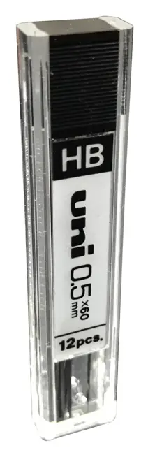 Grafity do ołówka automatycznego Uni 0,5mm x 60mm twardość HB, opakowanie 12 sztuk