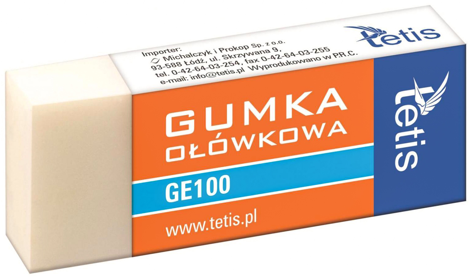 Gumka do ścierania ołówkowa Tetis GE100, beżowa, prostokątna, do czyszczenia papieru ze śladów ołówka.