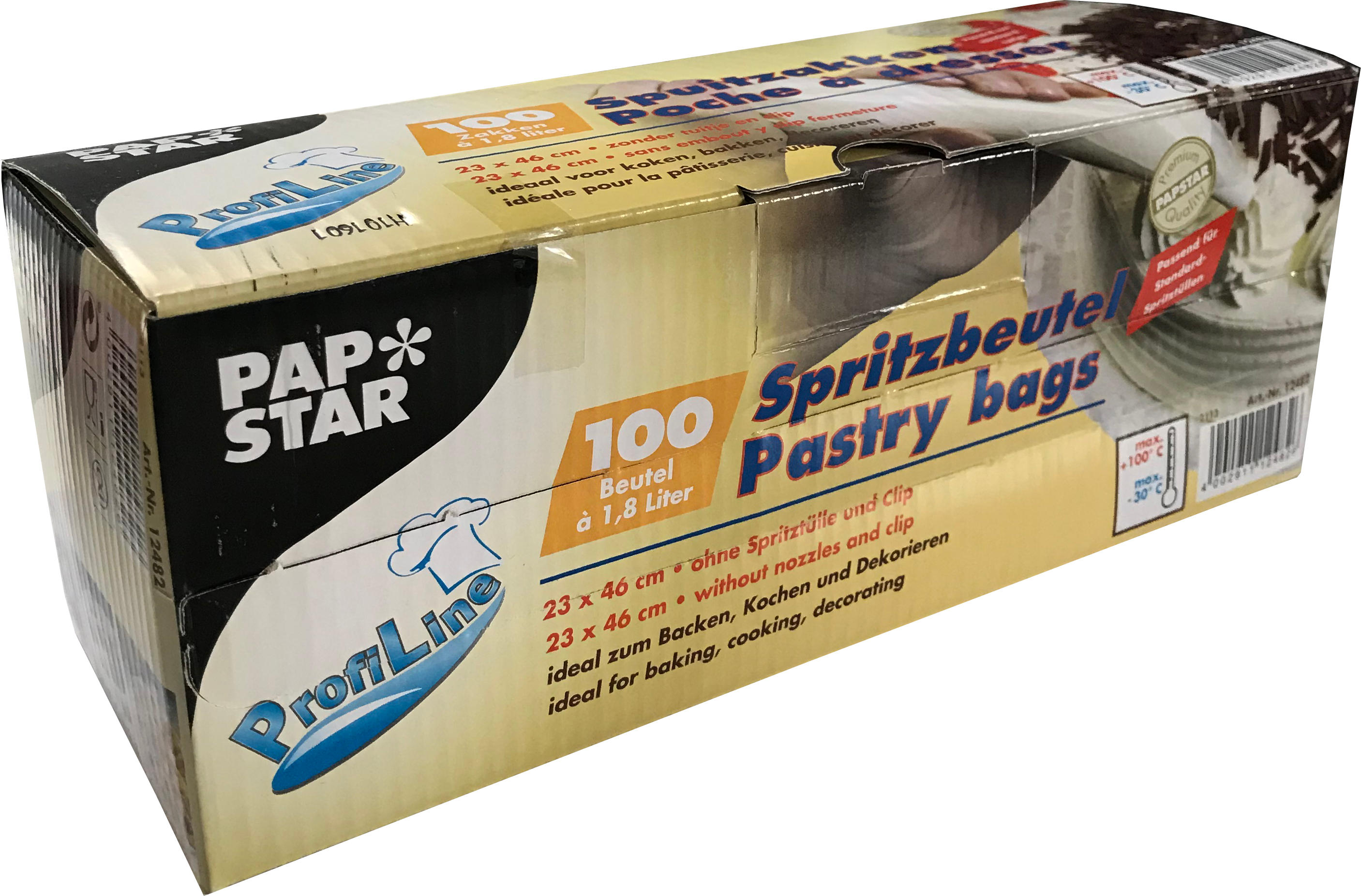 Rękaw CUKIERNICZY foliowy 1,8L 100szt do wyciskania kremu 46cm/23cm Dekorator do tortów i ciast skałdający się z 100 rękawów. Przeznaczony jest do dekoracji tortów, ciast, ciasteczek, kanapek. Higieniczny oraz bezpieczny dla żywności, bardzo łatwy w użyciu.
Opakowanie NIE ZAWIERA dyszy ani klipsa.