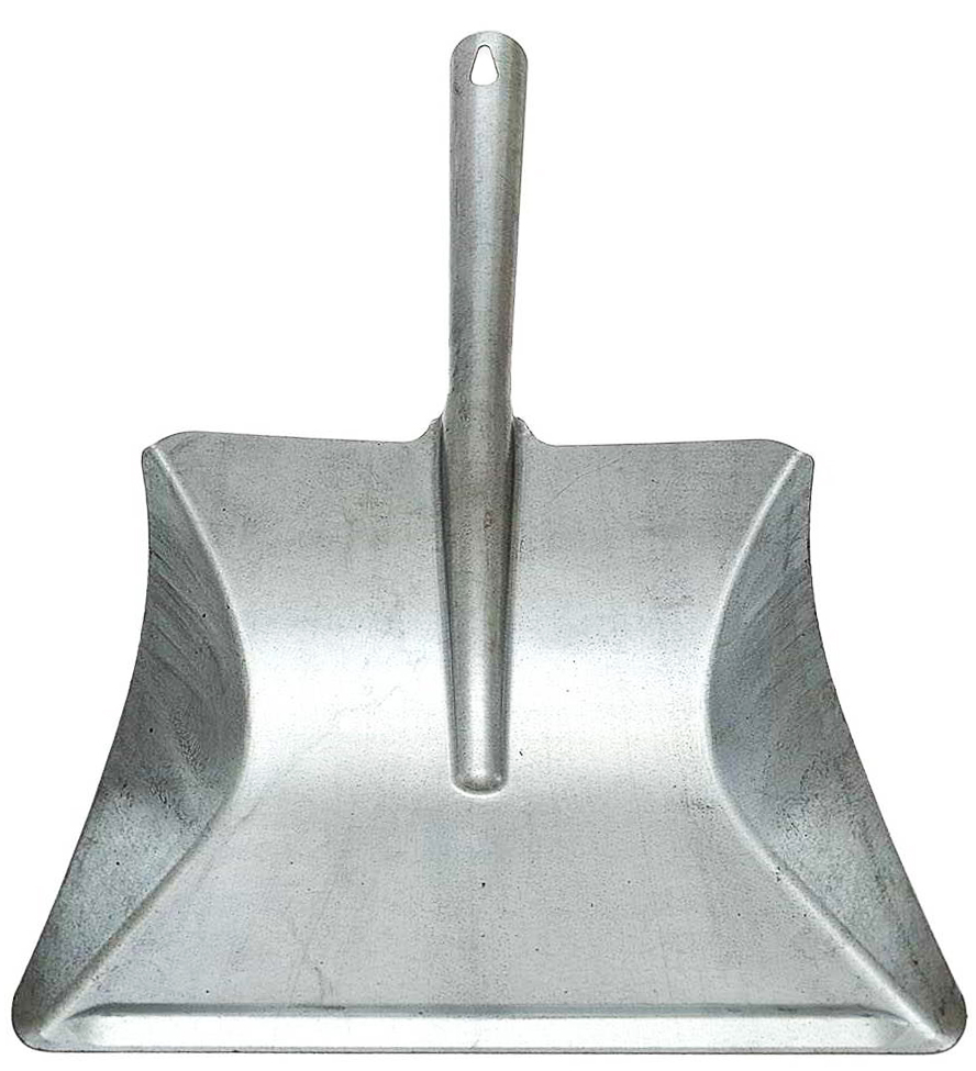 Solidna, lakierowana szufelka. Wykonana została z grubej blachy ocynkowanej. Boki i tył szufelki ograniczone są ściankami, co zapobiega wysypywaniu się np śmieci.

