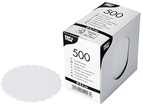 Serwetka pod filiżankę 8,5cm biała, opakowanie 500 sztuk.