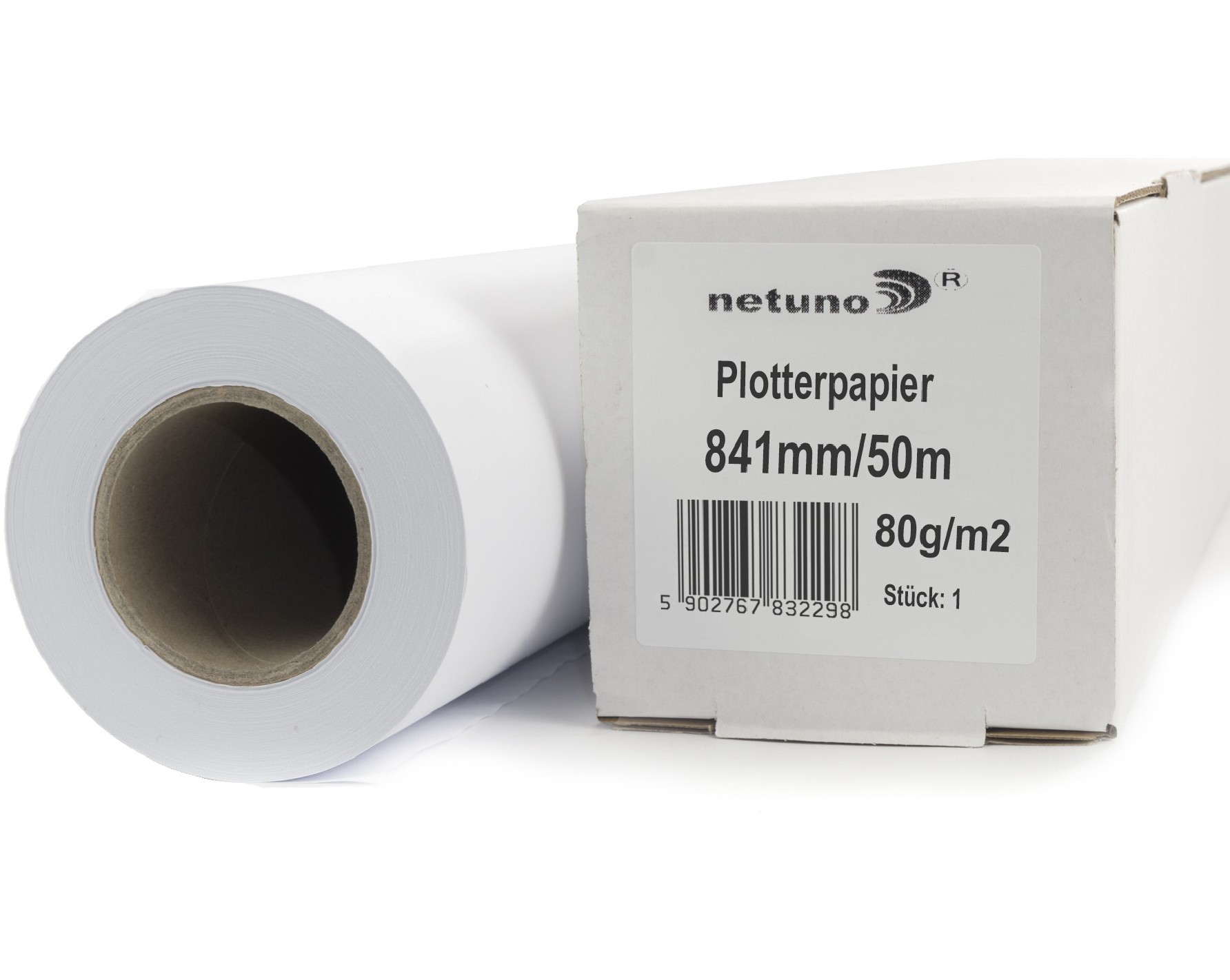 Papier do plotera Netuno 841mm 50m 80g/m2 na tubie w opakowaniu kartonowym