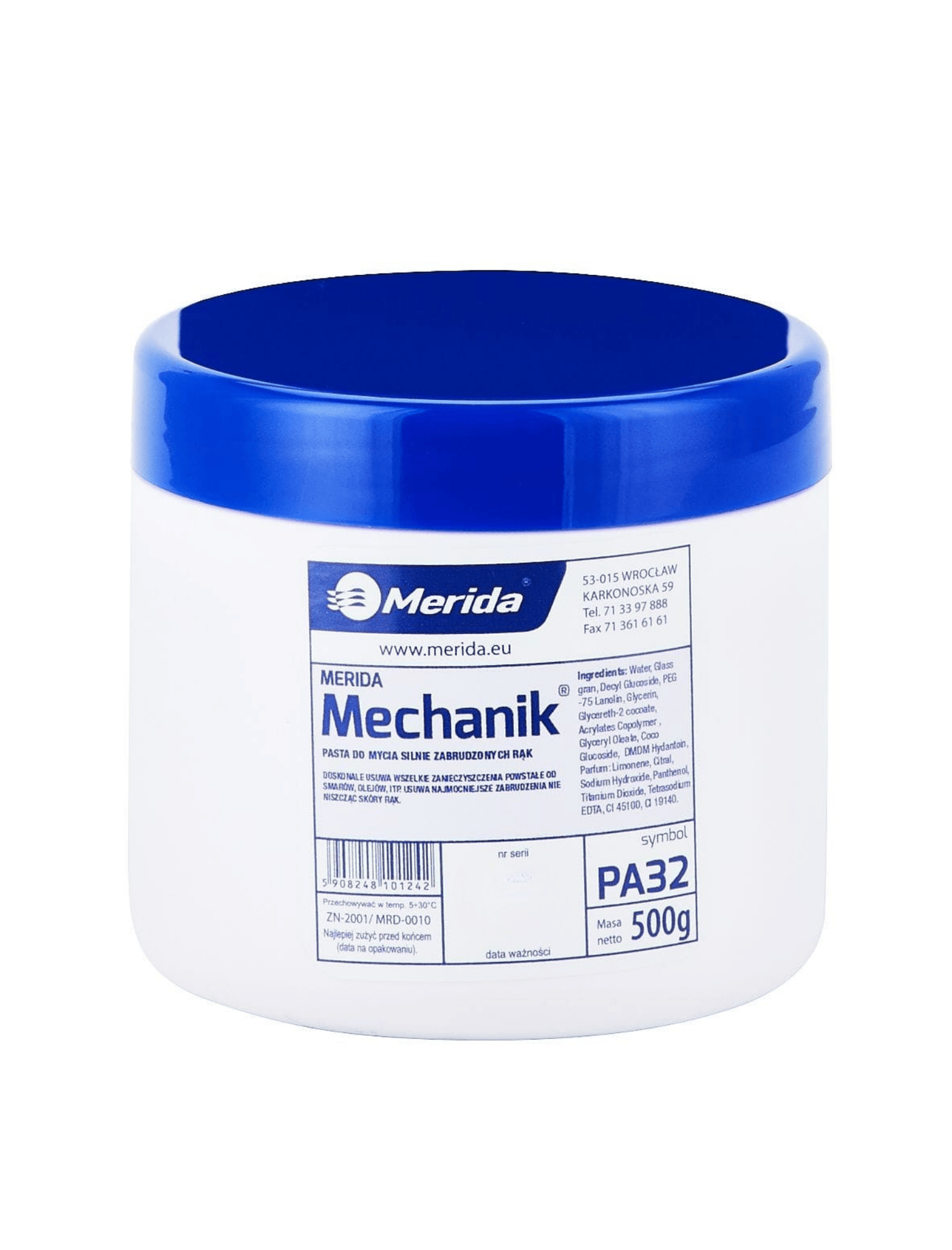 Pasta do mycia rąk MERIDA Mechanik 500g w białym słoiku z niebieską pokrywką