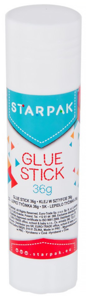 Klej w sztyfcie Starpak 36g, biały, w opakowaniu z niebiesko-czerwoną etykietą