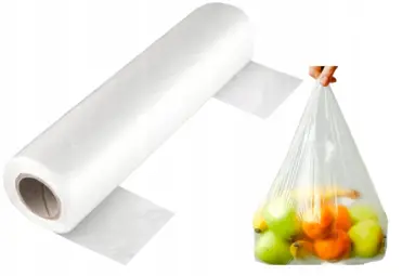 Reklamówki HD 22x6x42 cm na rolce, 100 sztuk, grubość folii 10my, przezroczyste jednorazowe worki foliowe.
