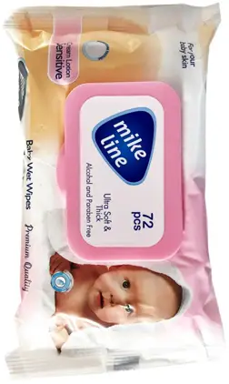 Chusteczki nawilżane MIKE LINE 72szt Chusteczki nawilżane MIKE LINE 72 sztuki Ultra Soft Thick bez alkoholu do pielęgnacji niemowląt w opakowaniu z klipsem