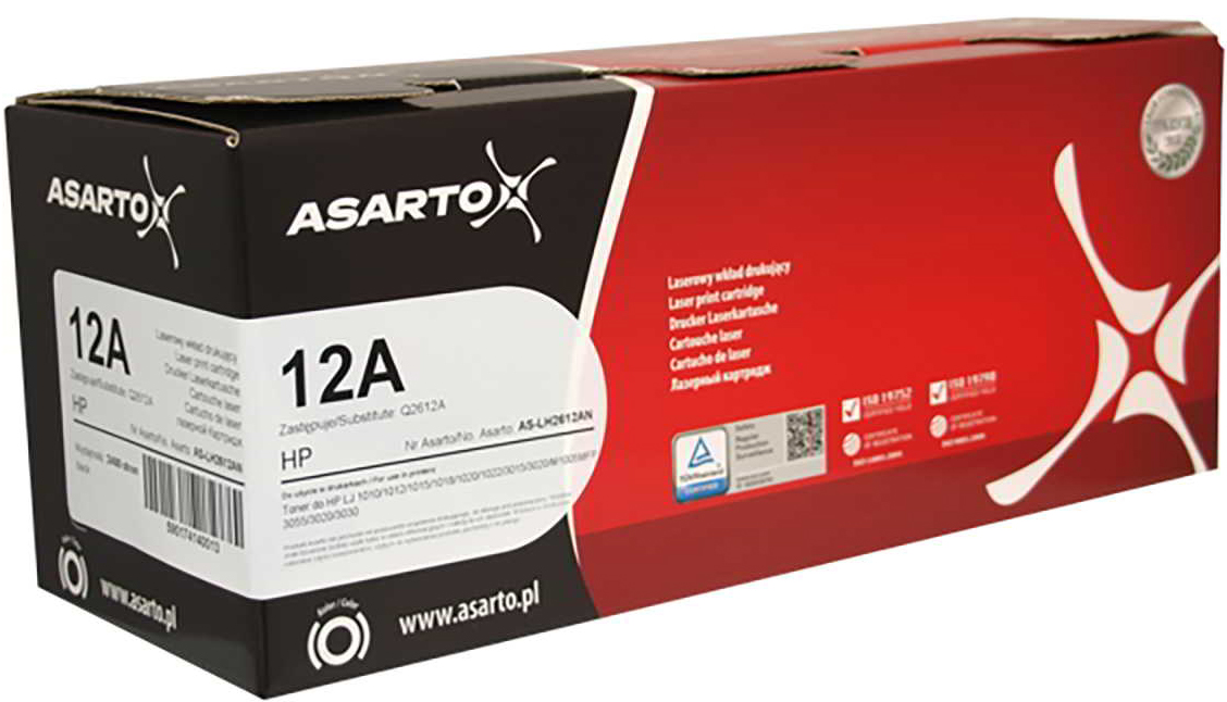 Toner HP 12A Q2612A 2000 stron ASARTO do 1010/1020 1015/1022 Toner HP 12A Q2612A ASARTO czarny zamiennik do drukarek HP LaserJet 1010 1015 1020 1022.