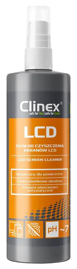 Płyn do czyszczenia ekranów LCD Clinex 200ml w sprayu z czarnym i pomarańczowym opakowaniem