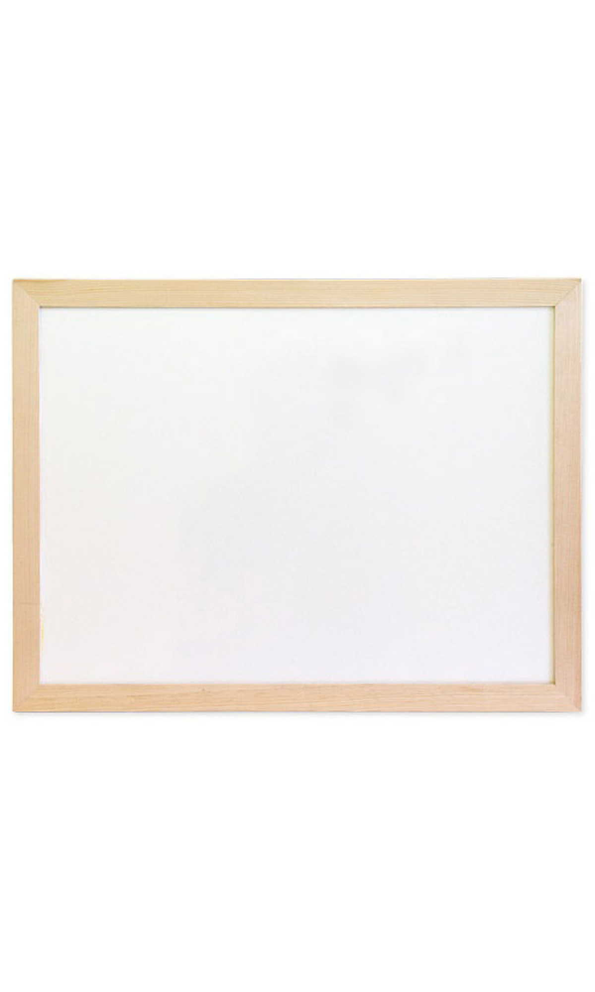Tablica suchościeralna magnetyczna 30x40 cm z drewnianą ramą sosnową i białą powierzchnią do pisania markerami.