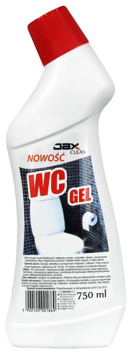 Jax żel do mycia WC 750ml leśny w białej butelce z czerwoną nakrętką