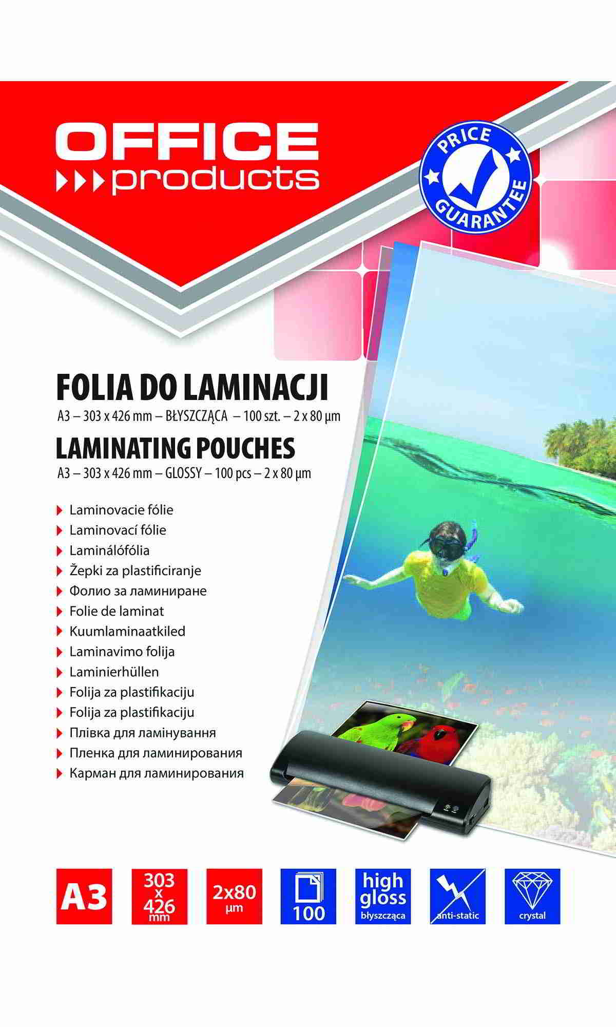 Folia do laminowania A3 /100, W rozmiarze A3 (303x 426 mm), grubość 80mic. W opakowaniu 100szt. Ochrona zalaminowanego dokumentu przed uszkodzeniami. Zabezpieczają je też przed ewentualną interwencją w treść.

