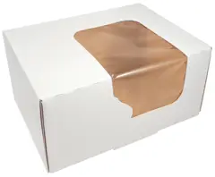 Jednoczęściowe pudełko cukiernicze do pakowania ciast. Wykonane z gładkiego kartonu białego na zewnątrz, a brązowego (kraftowego) wewnątrz pudełka.

     *Wymiary: 16,5x11x8 cm
     *Z okienkiem
     *Opakowanie zapewnia bezpieczny transport wypiek...