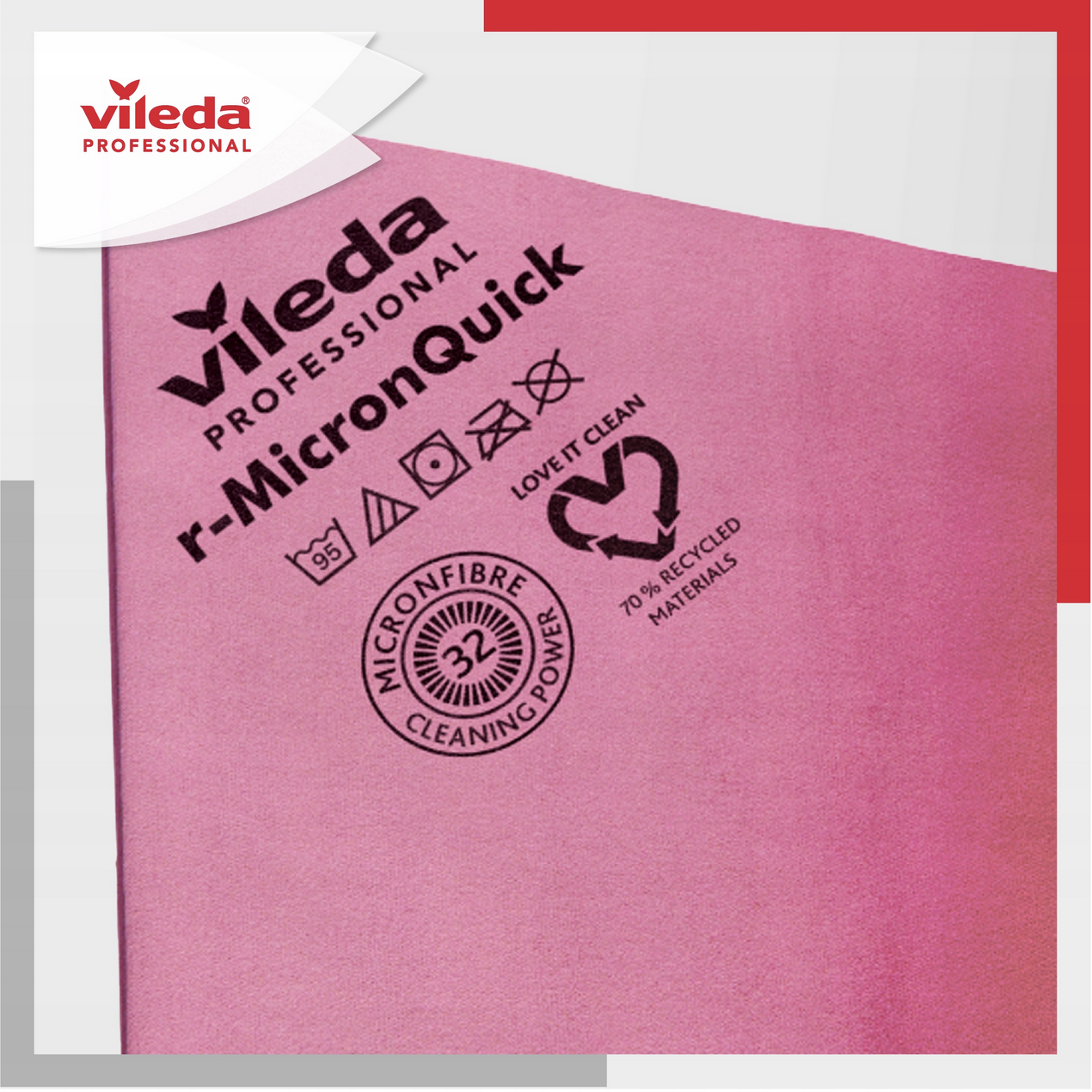 Ścierka Vileda r-MicronQuick różowa z etykietą i logiem marki na białym tle.