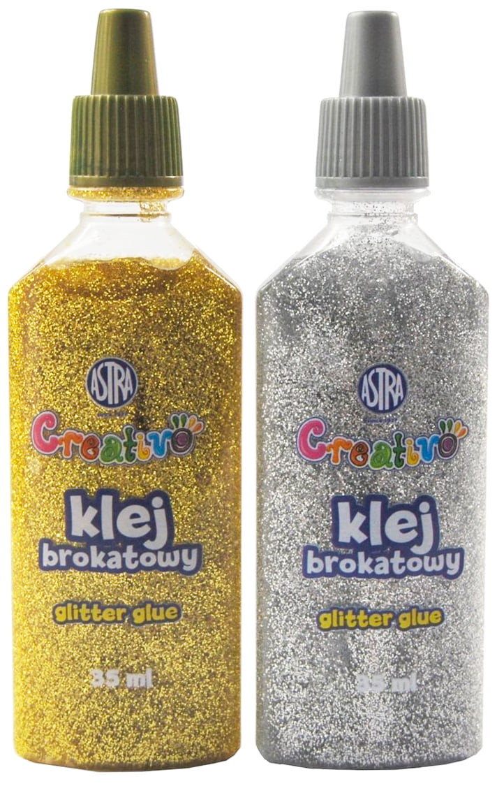 Klej brokatowy sprawdza się przy ozdabianiu rysunków, malowideł oraz ozdobnego pisania. Opakowanie zawiera 35ml. Kolor: złoty lub srebrny.