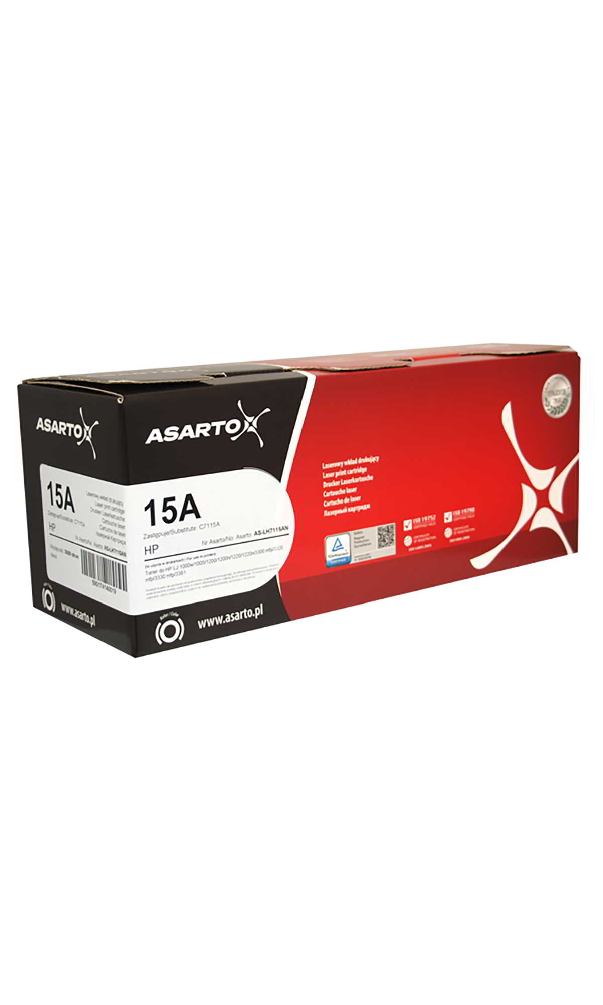 Toner HP 15 XN 3000stron HP1200 Toner HP 15A ASARTOX do drukarek HP LaserJet, opakowanie z napisem 15A i logo producenta.