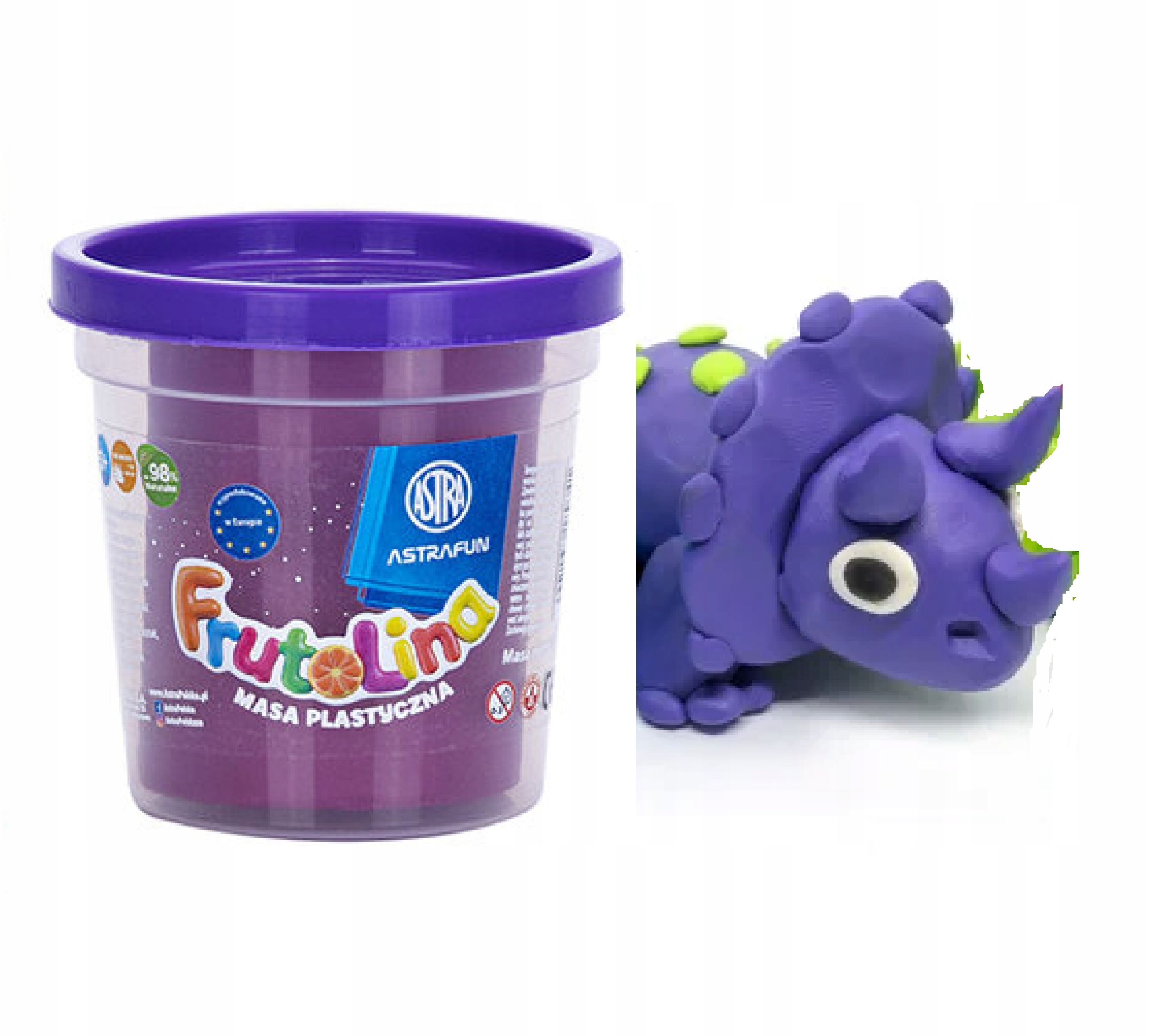 Masa plastyczna Frutolina Astra Fun 100g w słoiczku, fioletowy kolor z zapachu owoców.