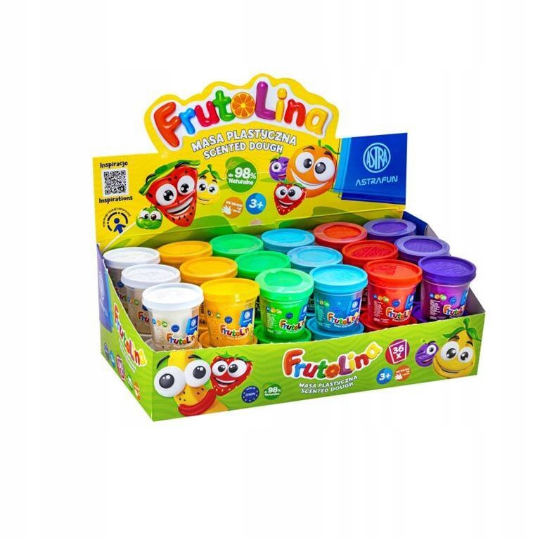 Masa plastyczna Frutolina Astra Fun 100g w kolorowym opakowaniu słoiczka z zapachu owoców.