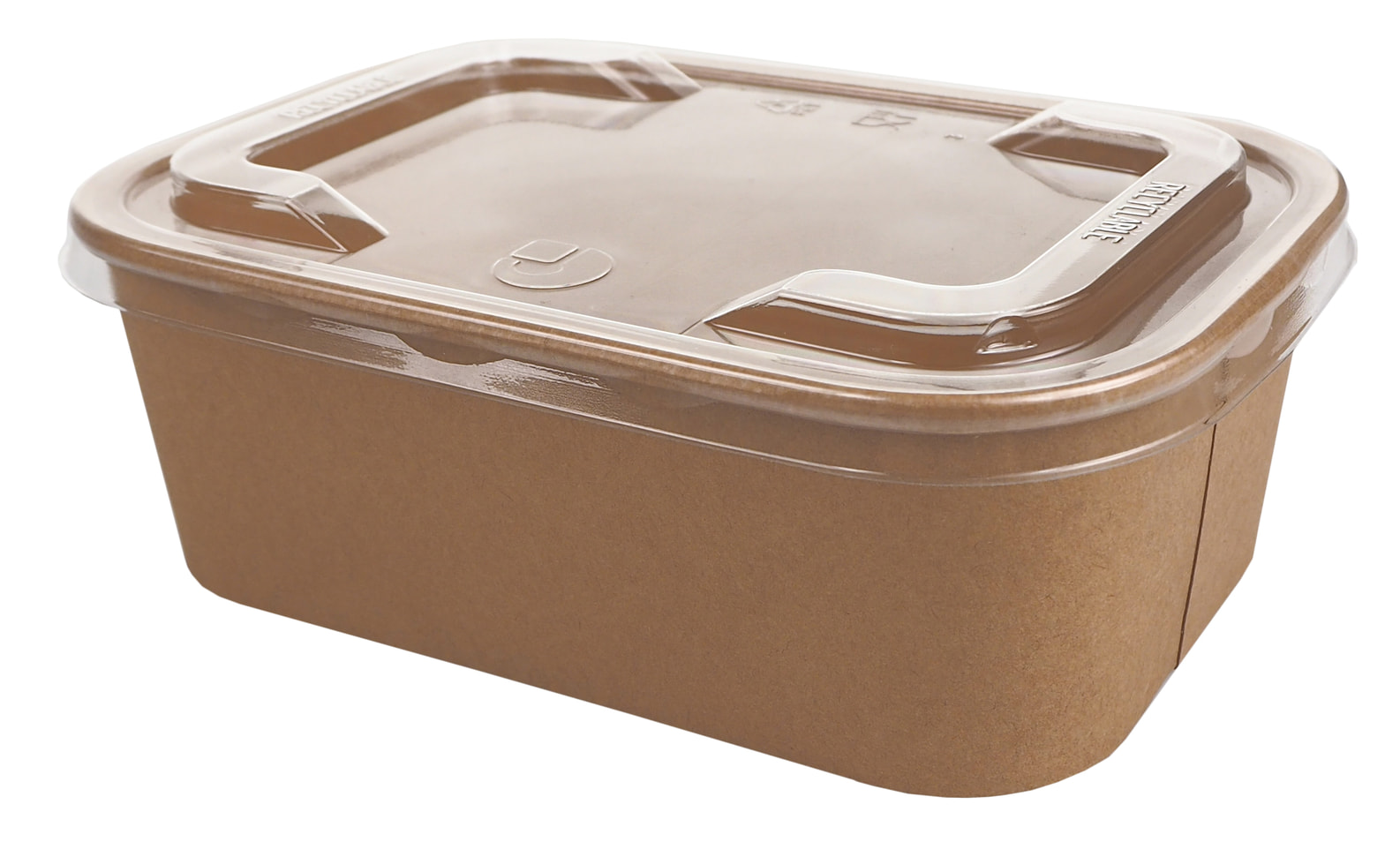 Miska papierowa Kraft prostokątna 800ml brązowa z przezroczystą pokrywką, do żywności i potraw na wynos.