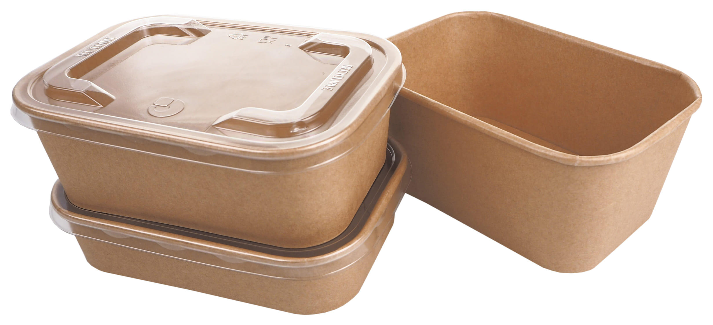 Miska papierowa Kraft prostokątna 800ml brązowa z przezroczystą pokrywką, do żywności na wynos, opakowanie 50 sztuk.