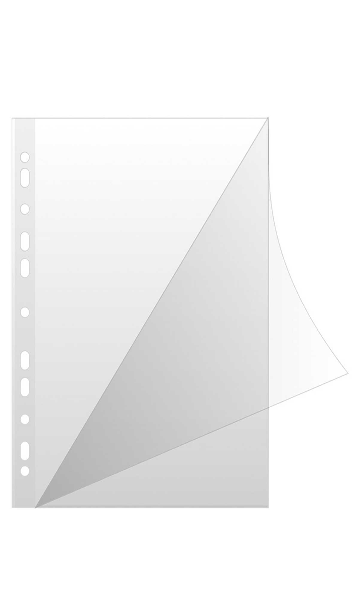 Obwoluta A4 "L" z europerforacją Wykonana z wysokoprzezroczystej folii PVC. Otwierana od góry i wzdłuż prawego brzegu. Wycięcie na palec ułatwia wyjmowanie dokumentów. Posiada brzeg z europerforacją do wpinania w segregator A4.