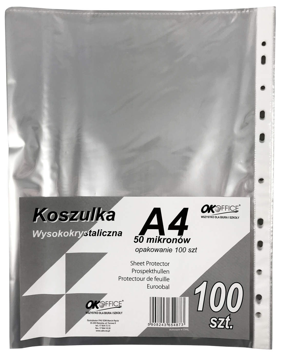 Koszulka na dokumenty A4 krystaliczna 50 mikronów opakowanie 100 sztuk