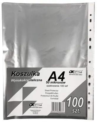 Obwoluta  A4 Krystaliczna 100sztKoszulka na dokumenty