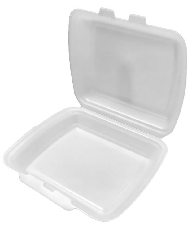 Pojemnik obiadowy niedzielonyHP-1 24/21/7 Styropianowy pojemnik obiadowy niedzielony biały z zawiasem, wymiary 24x21x7 cm