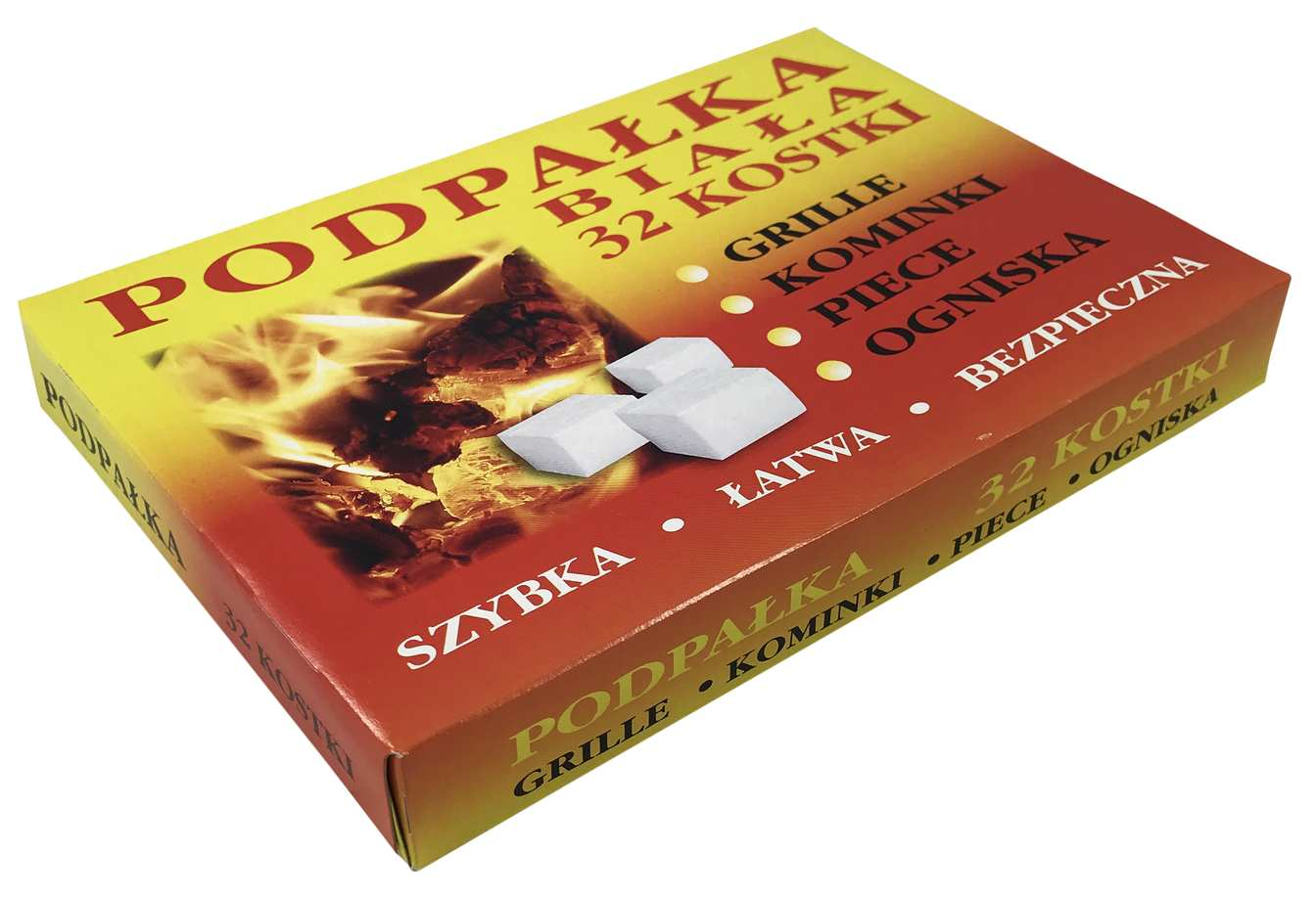 Podpałka do grilla, w postaci białej tabliczki, podzielona na 32 kosteczki. Rozpałka przeznaczona do rozpalania pieca, kominka czy grilla. Charakteryzuje się wysoką jakością i dlugim czasem spalania. Łatwo się rozdziela na pojedyncze kostki oraz łatwo ...