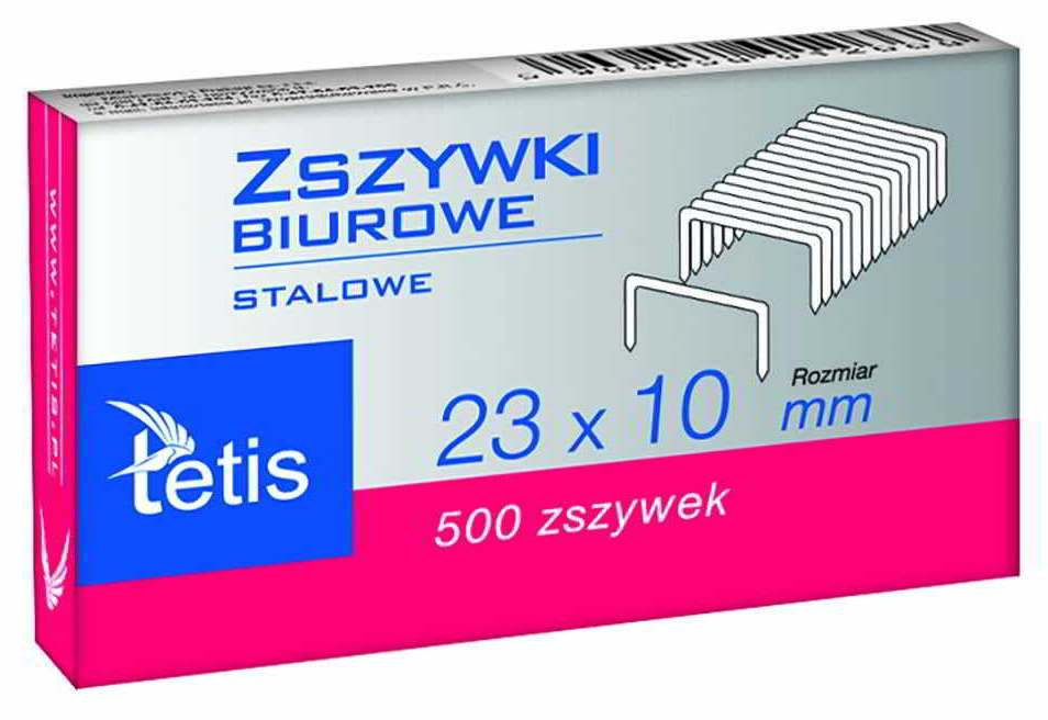 Zszywki biurowe 23x10mm TETIS stalowe 500 sztuk w opakowaniu