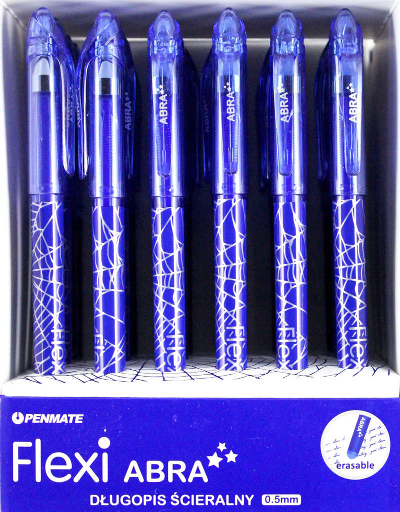 Długopis Ścieralny Flexi ABRAZWYKŁY NIEBIESKI Specjalna formuła atramentu umożliwia usuwanie wcześniej zapisanego tekstu i nanoszenie poprawek. Wymazywanie termiczne poprzez pocieranie gumką. Nowoczesny kształt. Linia pisania: 0,5mm.
