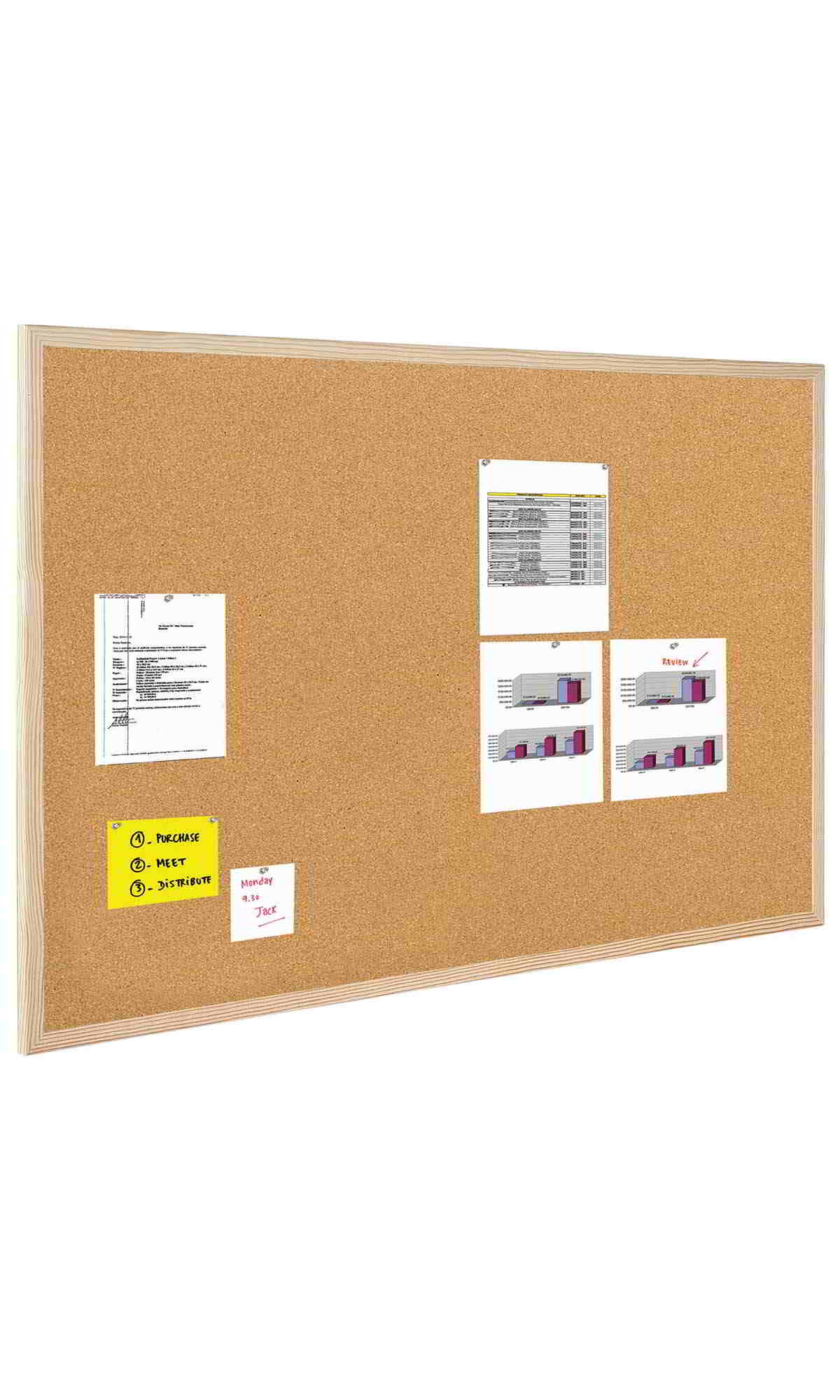 Tablica korkowa 60x100 Tablica korkowa, niezastąpiona w biurze, szkole czy w domu. Solidna rama w naturalnym kolorze, wykonana z drewna sosnowego. Wymiary: 60x100 cm.