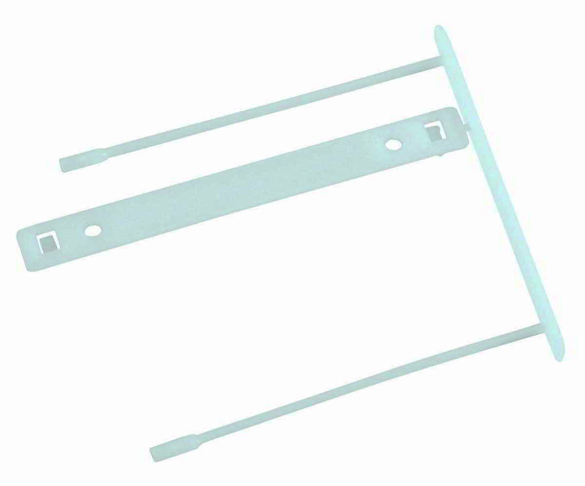 Wąsy\Klip archiwiz. plastikowe białe Wykonane z polipropylenu, poczwórnie dziurkowane, spinające. Listewka dociskowa w kolorze białym. Rozmiar: 34x150mm.