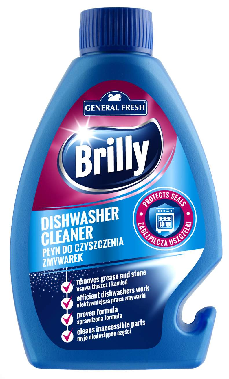BRILLY płyn do czyszczenia zmywarek 250 ml w niebieskiej butelce z niebieskim zakrętem