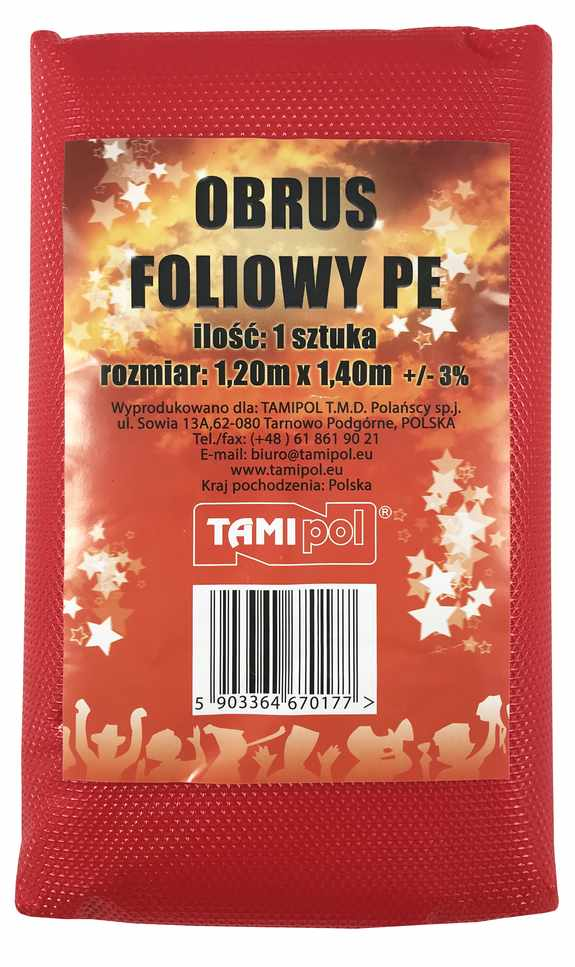 Obrus foliowy PE 120x140 cm czerwony Tamipol, opakowanie jednostkowe