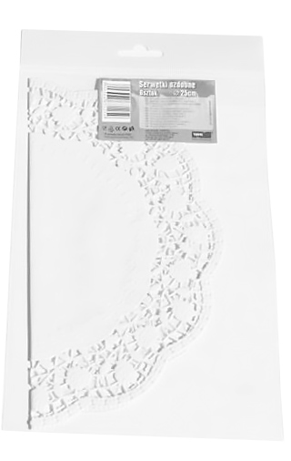 Serwetka ozd. pod tort 25 cm 6szt Ozdobne serwetki pod tort, pokryte warstwą zapobiegającą przywieraniu ciasta.
*Średnica: 25cm,
*opakowanie zawiera: 6 szt.