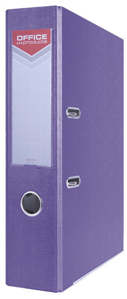 Segregator A4 70 mm matowy fioletowy Office Products z dwoma mechanizmami i etykietą grzbietową.