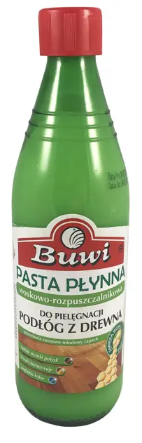 Pasta woskowo-rozpuszczalnikowa trwale pielęgnuje i konserwuje podłogi drewniane, pogłębiając ich kolor.
   *Pozostawia świeży sosnowo-miodowy zapach
   *Nadaje wysoki połysk dla podłóg
   *Zawiera woski pochodzenia naturalnego oraz wosk pszczeli
P...