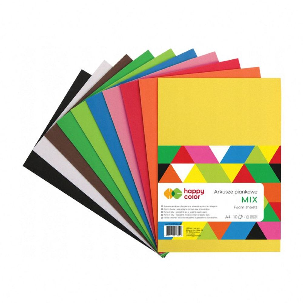 Piankowe arkusze A4 10 sztuk MIX Happy Color w różnych kolorach.