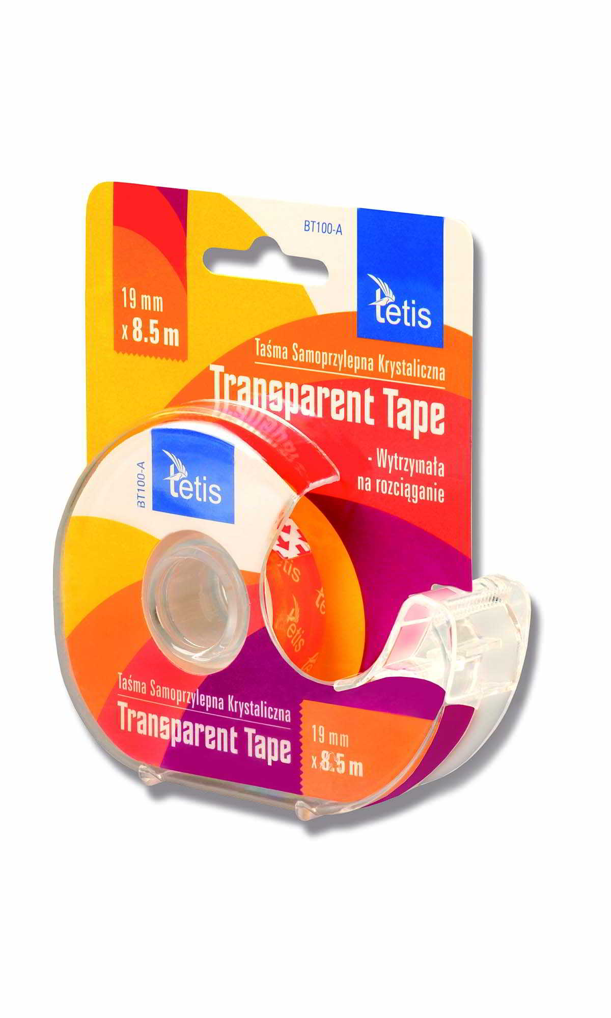 Taśma transparent krystaliczna Tetis 19mm x 8,5m z podajnikiem, przezroczysta