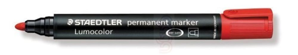 Czerwony permanentny marker, przydatny w każdym biurze, szkole czy domu. Utwardzona, okrągła końcówka. Opakowanie zbiorcze zawiera: 12 szt.

