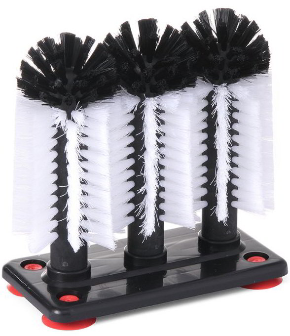 Szczotki do szklanek wykonane z polipropylenu:

     *3 szczotki wykonane z nylonu
     *Dno wyposażone w 4 nogi-przyssawki
     *Podstawa wykonana z polipropylenu
     *Wymiary: 190 mm (długość) x 180 mm (wysokość) x 100 mm (szerokość)