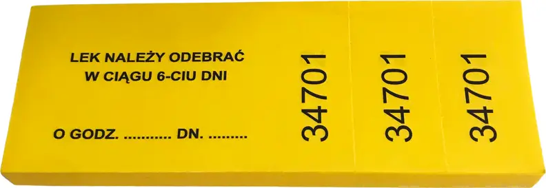 Komplet aptekarskich numerków recepturowych, 100 sztuk w bloczkuDruki akcydensowe przeznaczone do wypełniania, wykorzystywane w czynnościach urzędowych, handlowych. Niezbędne w funkcjonowaniu firm, urzędów i innych jednostek zgodnie z obowiązującymi no...
