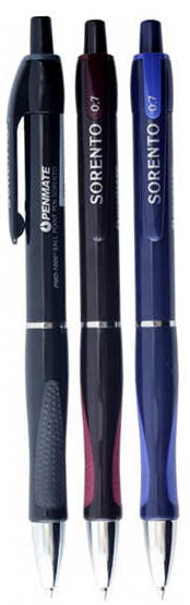 Długopis automatyczny z wymiennym wkładem, atrament o niskiej zawartości wiskozy. Końcówka kulkowa: 0,7mm. Gumowe wkładki w cześci chwytowej, różne kolory obudowy.