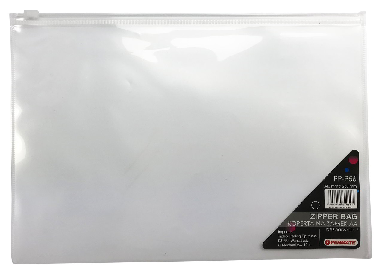 Teczka kopertowa wykonana z czystego PCV. Wykonana na zamek strunowy, Wymiary: 330x240 mm.