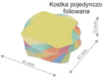 Kostka biurowa kolor, kręcona, wymiary: 83mm x 83mm x 35mm. Kostka pojedynczo foliowana.

