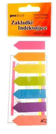 Papierowe zakładki indeksujące, wymiary: 12mm x 45mm. Ilość kartek (175 7x25). Mix 7 kolorów.