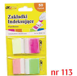 Zakładki indeksujące 2x25 sztuk, kwadratowe, plastikowe, kolorowe, w opakowaniu.