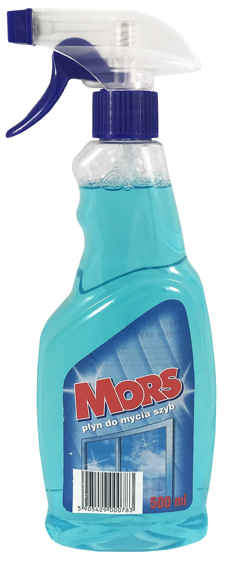 Płyn do szyb MORS 500ml w butelce ze spryskiwaczem, kolor turkusowy.