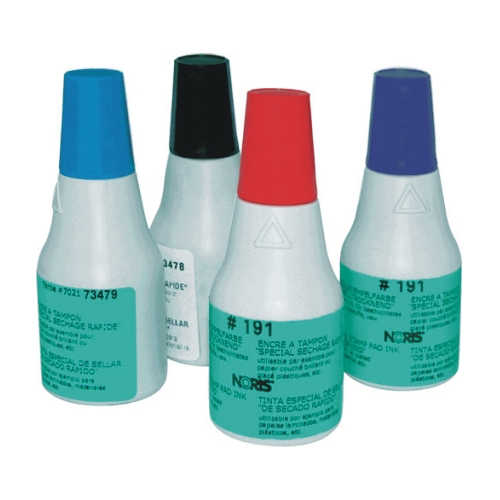 Szybkoschnący tusz na bazie alkoholu, uniwersalny. Na wszystkie powierzchnie gładkie, przeznaczony do stempli ręcznych, metalowych, automatów samotuszących. Pojemność: 25ml.  Dostępny w kolorach: niebieski, zielony, czerwony, czarny.

