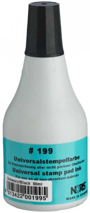 Szybkoschnący tusz na bazie alkoholu, uniwersalny. Na wszystkie powierzchnie gładkie, przeznaczony do stempli ręcznych, metalowych, automatów samotuszących. Pojemność: 50ml.

